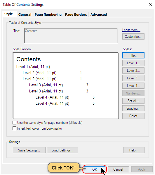 Generate Table of Contents